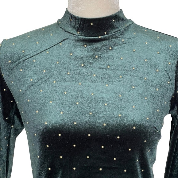 Forever 21 Velvet Crop Top Women’s Size S Studded Mock Neck Long Sleeves - Picture 2 of 5